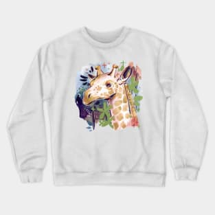 Colorful Giraffe with Leaves and Flowers Crewneck Sweatshirt